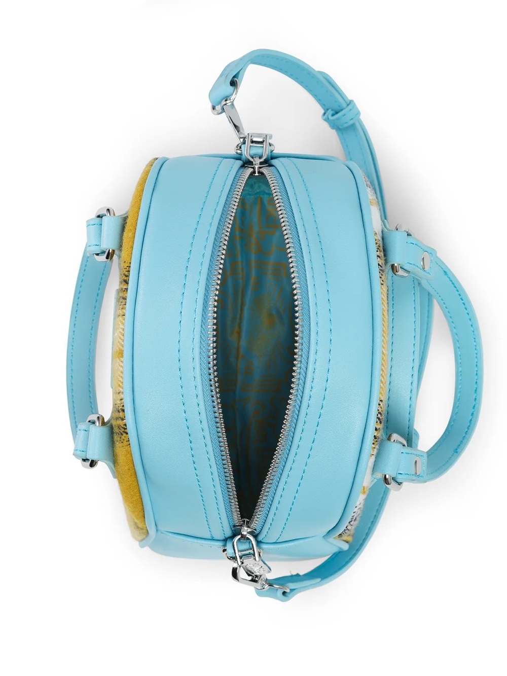 Von Dutch Yellow Plaid Mini Satchel with Light Blue Trim - Picture 4 of 9